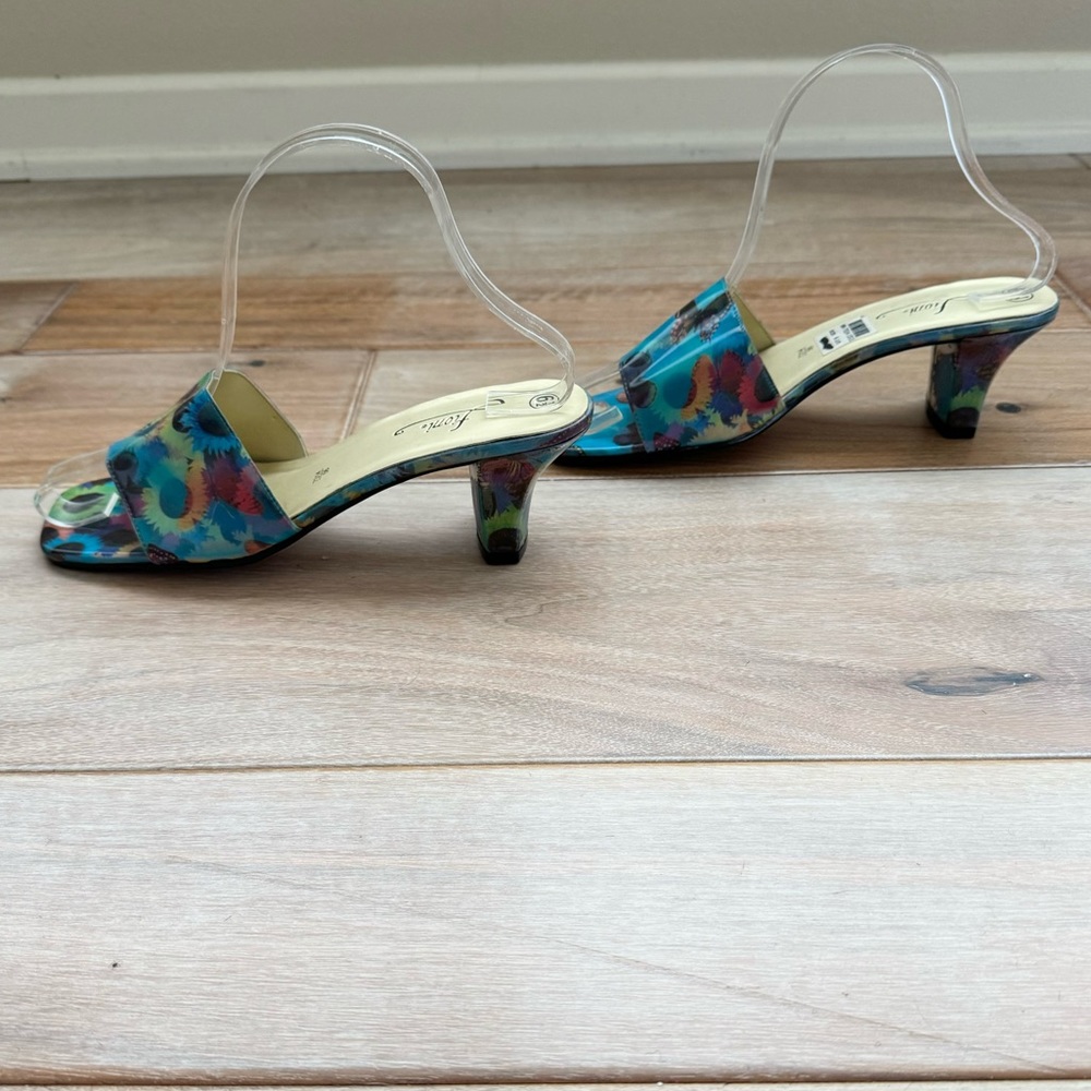 Vintage 90s Fioni Holographic Butterfly Sunflower Heels Mules Shoes Rave 6.5 - Picture 8 of 10